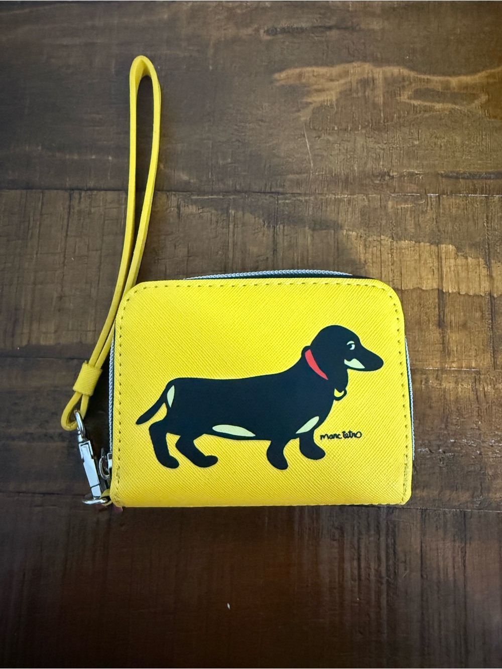 Marc Tetro Dachshund Yellow Zip Around Wallet Wristlet Doxie Dog